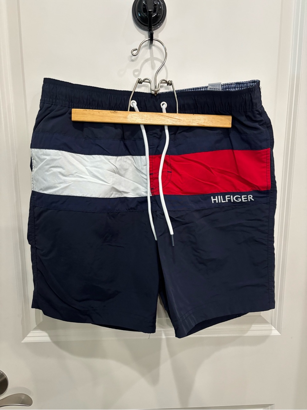 Tommy Hilfiger Navy Swim Trunks with Red & White Panels